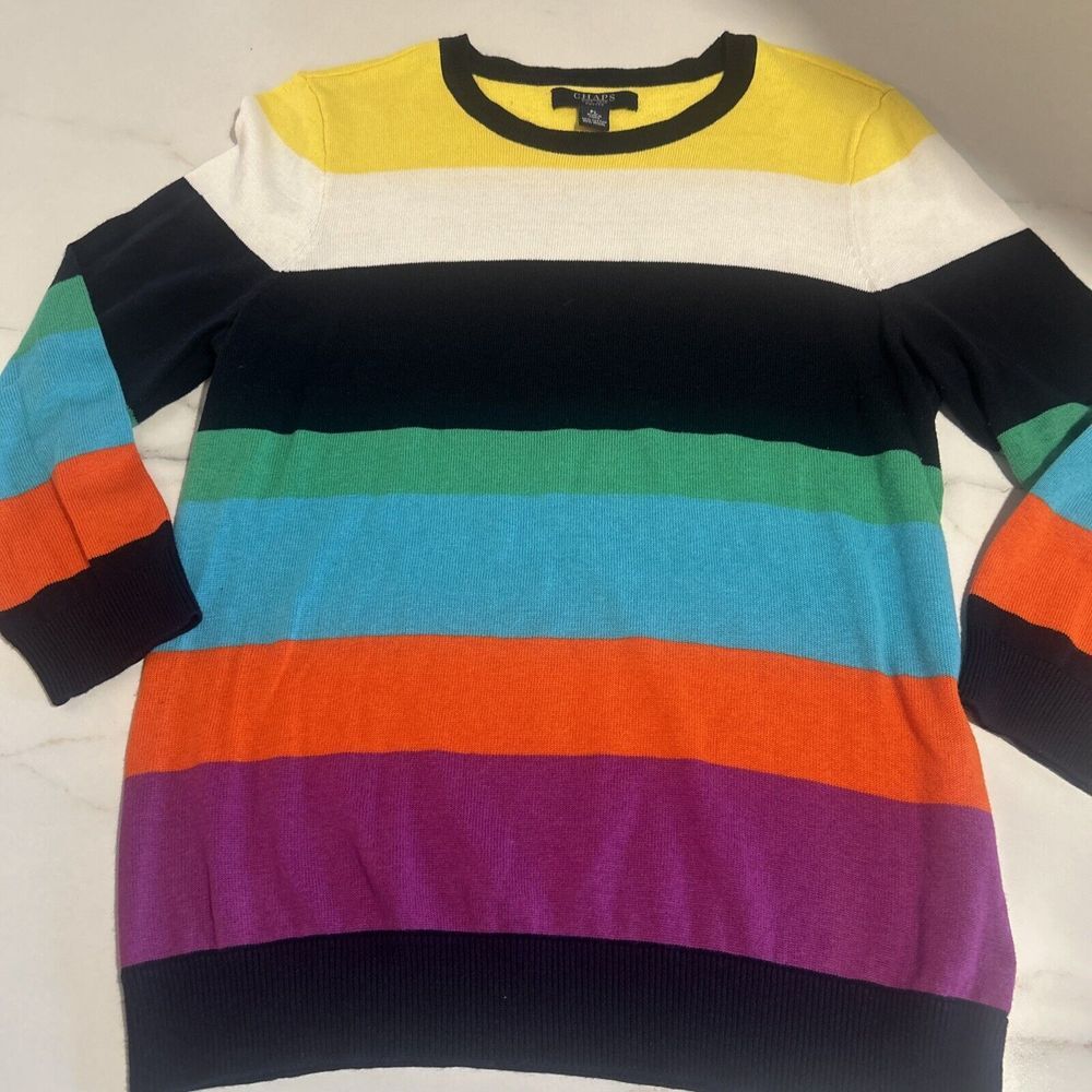 CHAPS Sweater Womens PL Colorblock Pullover 3/4 Sleeve Cotton Modal Yellow Black